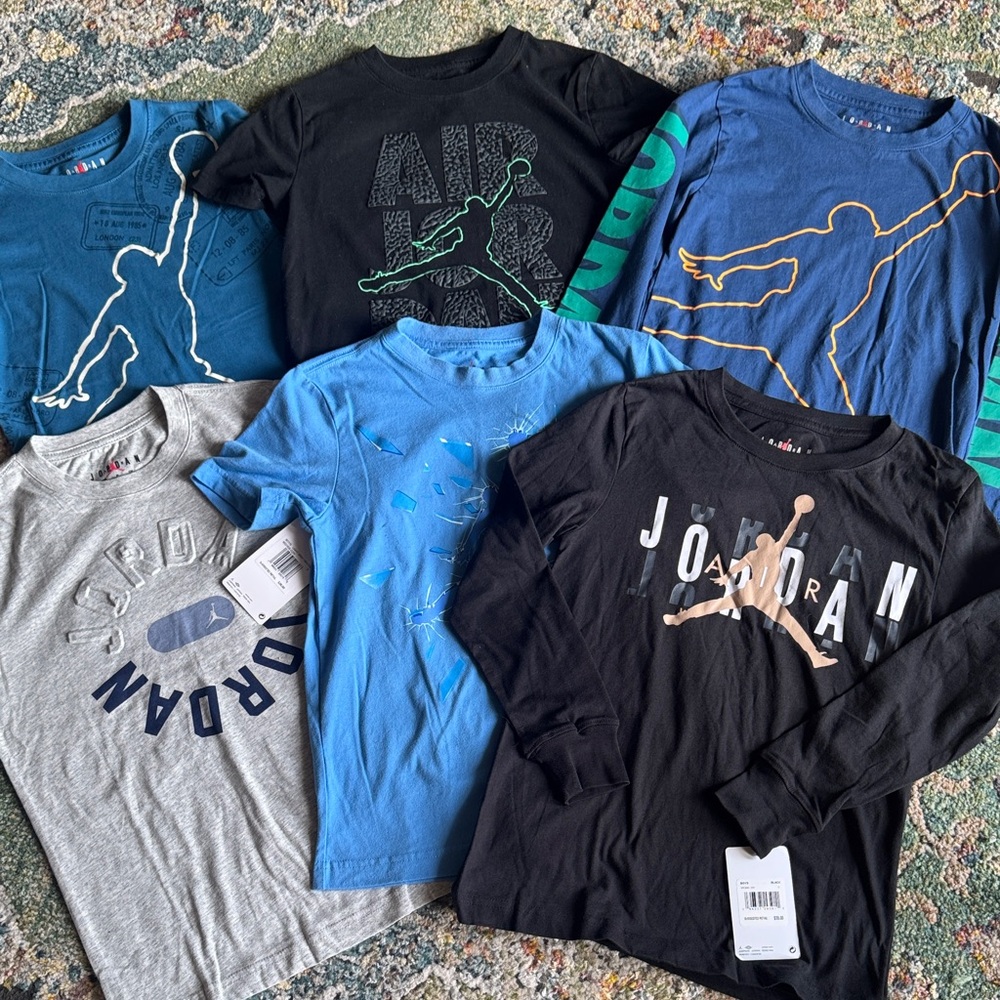 JORDAN BOYS BUNDLE OF 6 T-SHIRTS IN SZ S (8-10)…2 NWT…EXCELLENT PREOWNED!!!